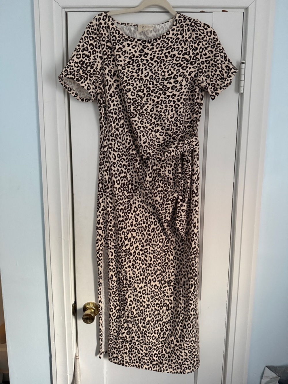 Sezane Beige and Black Leopard Midi Dress